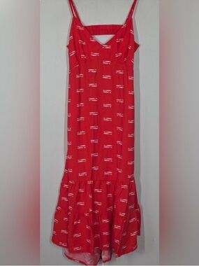 A new day fish print Red Sleeveless Maxi Dress with Ruffle Hem
